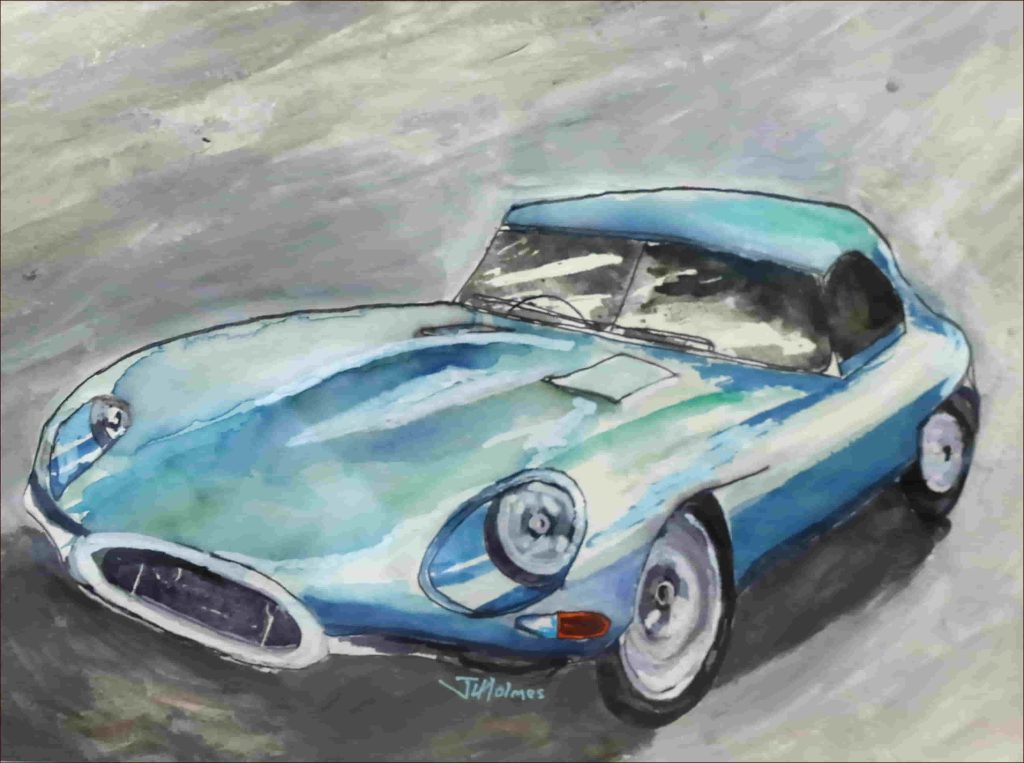 ‘Jaguar E type’ John Holmes $85 (32 x 21cm Framed) Ink & Watercolour