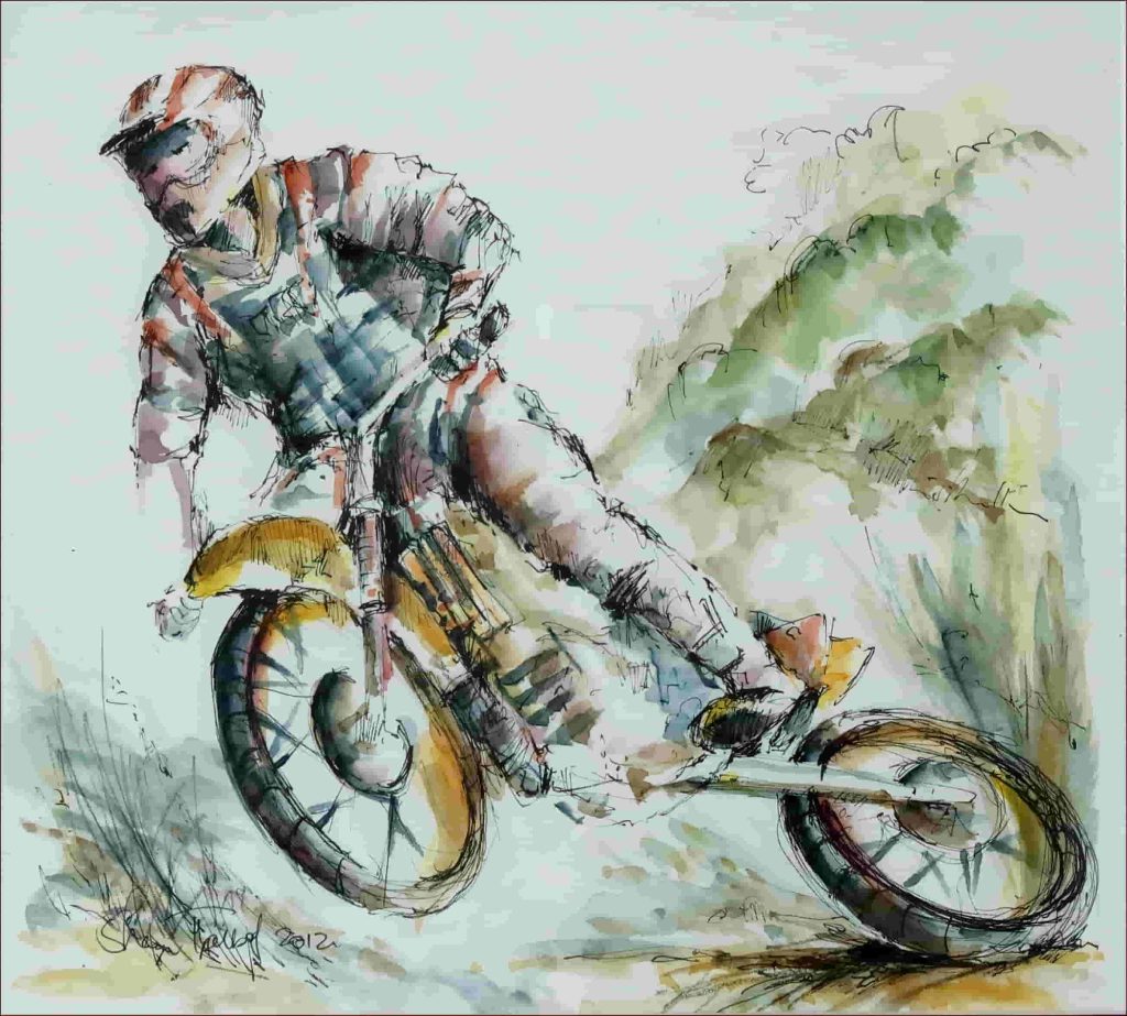 ‘The BMX Rider’ Sharyn Talbot (45 x 45cm Framed) Ink & Watercolour
