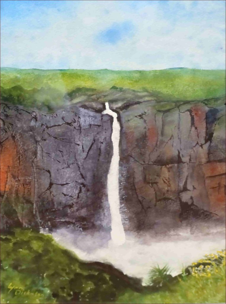 ‘Wallaman Falls, Queensland’ Lynn Dickinson $175 (28 x 45cm Framed) Watercolour