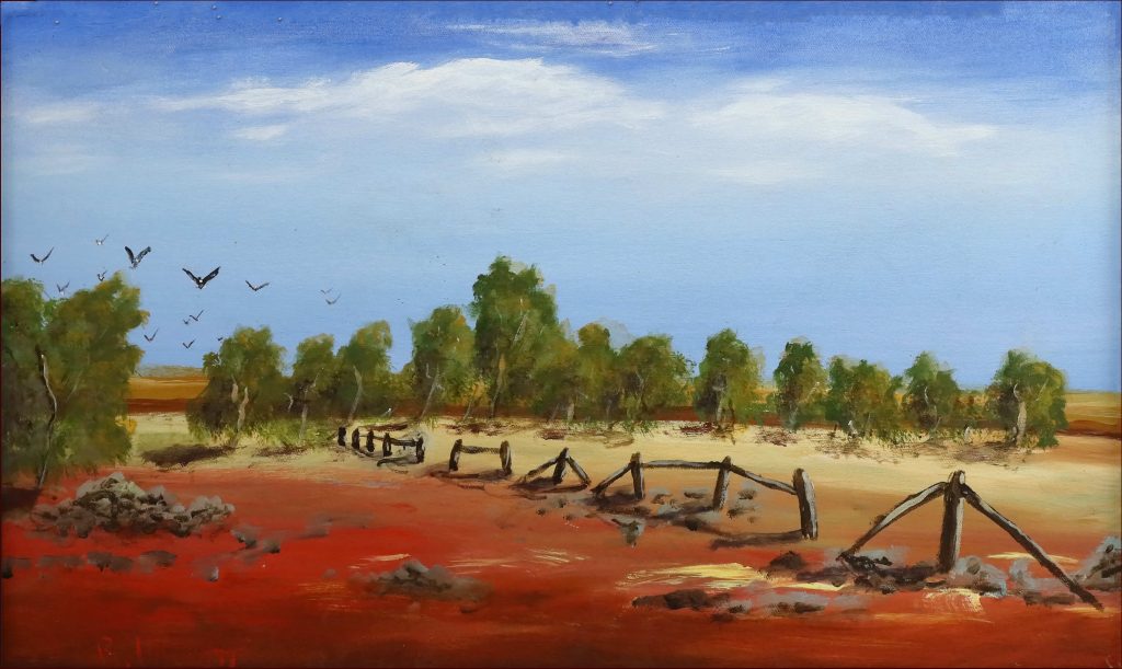 14 'Blackall Farming' Ray Hackett $400 (90 x 58cm Framed) Oils - Redland Yurara Art Society