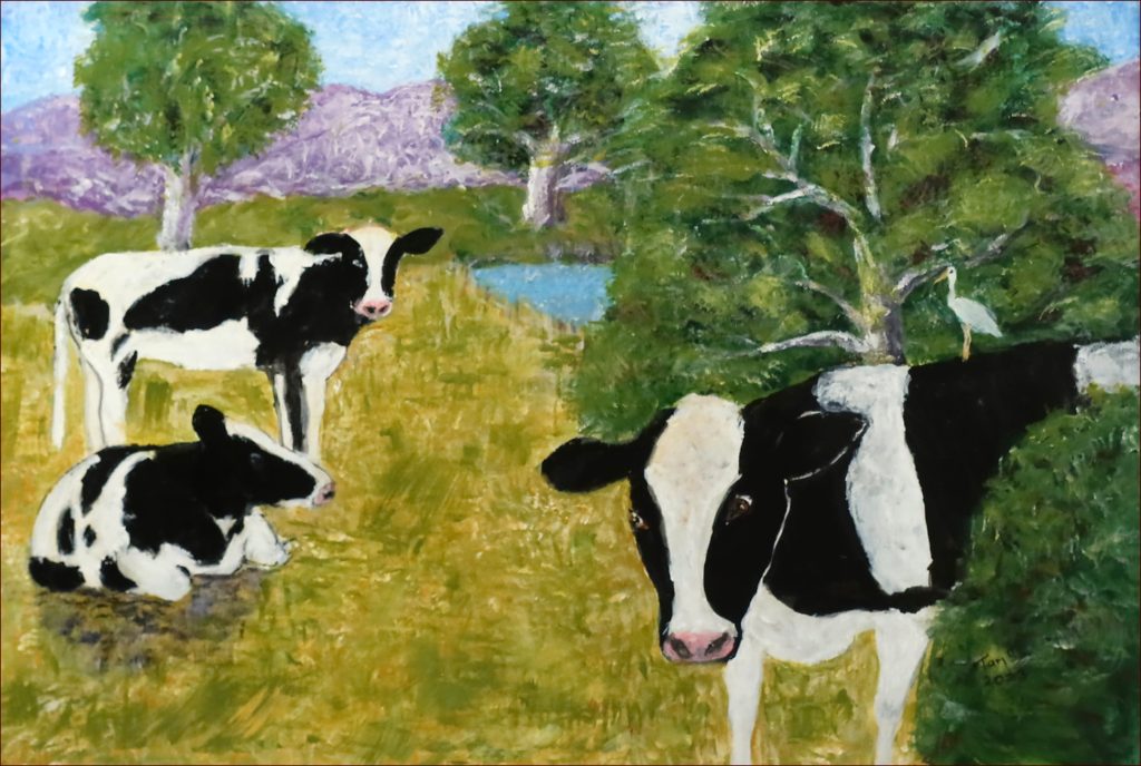 9 'Countryside with Cows' Tarja Rantala $180 (77 x 57cm Framed) Acrylic - Redland Yurara Art Society