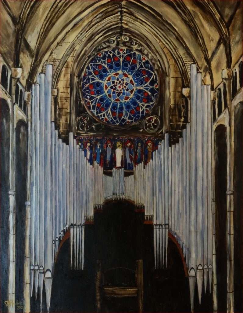 5 'Trondheim Cathedral - West Wall' John Holmes $400 (56 x 71cm Framed) Acrylic - Redland Yurara Art Society