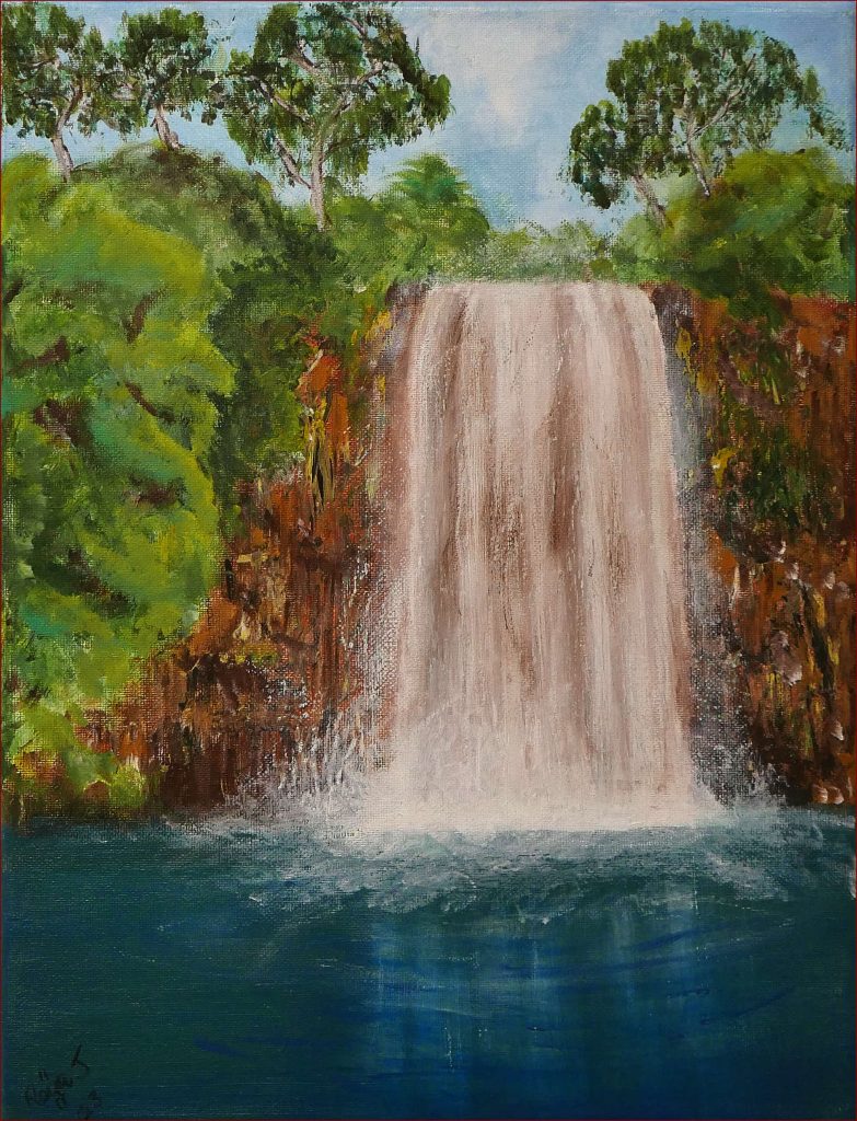 03  'Waterfall' Raija Jantti $80 (30cm x 40cm Not Framed) Acrylic & Oils 