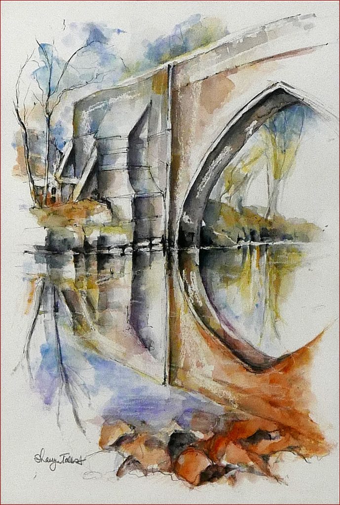07  'Water under the Bridge' Sharyn Talbot $240 (44cm x 58cm Framed) Ink & Watercolour
