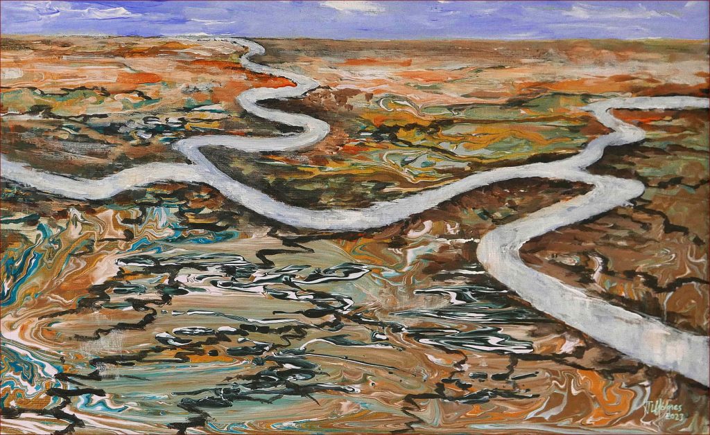 18  'Murray-Darling Basin' John Holmes $200 (65cm x 35cm Framed) Acrylic