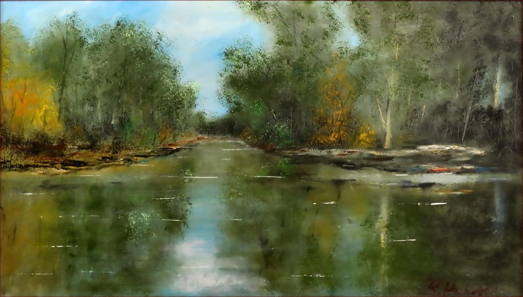 24  'Misty River' Ray Hackett $500 (102cm x 65cm Framed) Oils