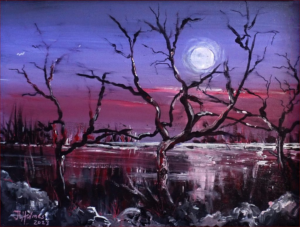 17 'Moonrise NT' John L Holmes $120 (40cm x 30cm Framed) Acrylic - Redland Yurara Art Society