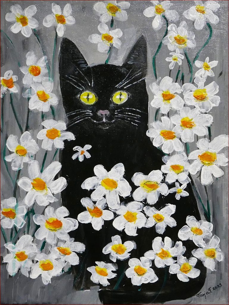 2 'Black Cat' Targa Rantala $80 (32cm x 42cm Framed) Acrylic - Redland Yurara Art Society