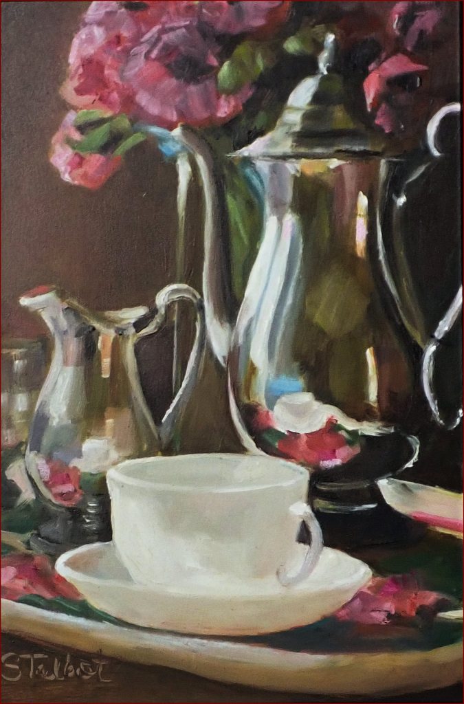10 'Tea for One' Sharyn Talbot $195 (21cm x 30cm Framed) Oils - Redland Yurara Art Society