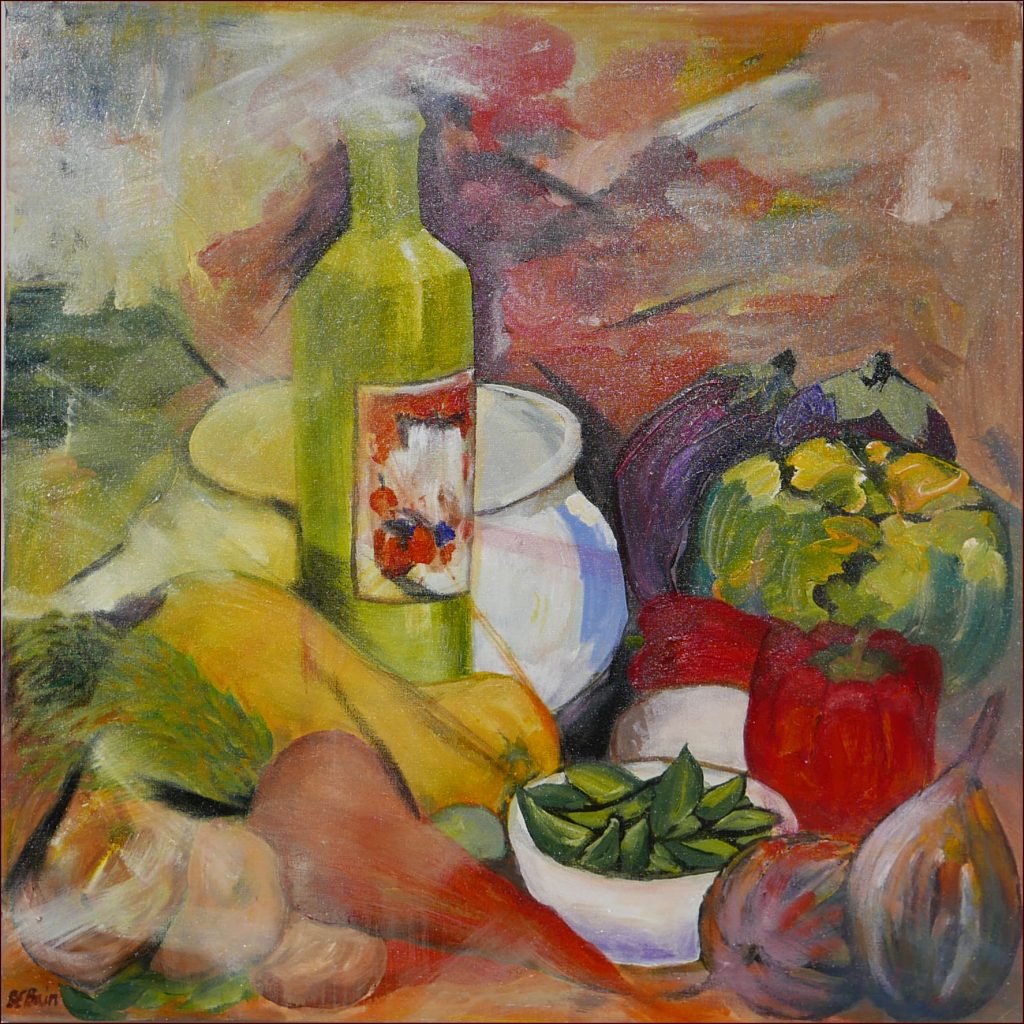 10 'Vegie Soup' Danielle Bain $175 (60cm x 60cm not framed) Mixed Media - Redland Yurara Art Society