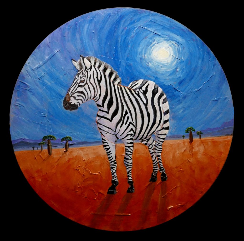 13 ' Zebra No 1' Evelyn Kerlin $175 (60cm x 60cm not framed) Mixed Media - Redland Yurara Art Society