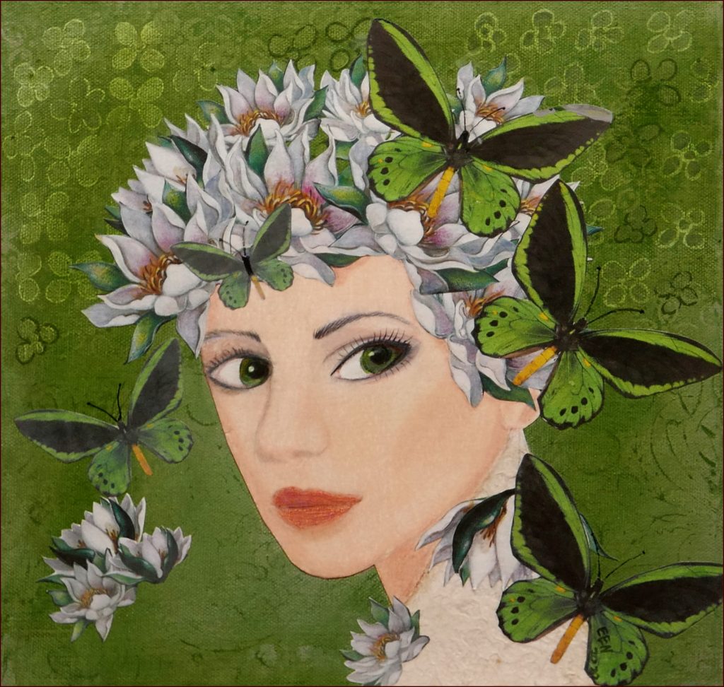 27 'Green Eyed Girl' Noreen Eyears $150 (30cm x 30cm not framed) Mixed Media - Redland Yurara Art Society