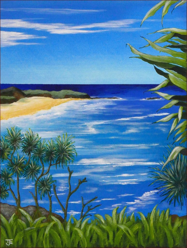 04 'South Gorge Beach' Tony Edbrooke $195 (35cm x 45cm Framed) Acrylic - Redland Yurara Art Society