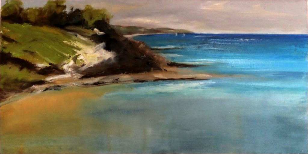 18 'Scenic Cove' Pam MacColl $150 (90cm x 46cm Not Framed) Oils - Redland Yurara Art Society