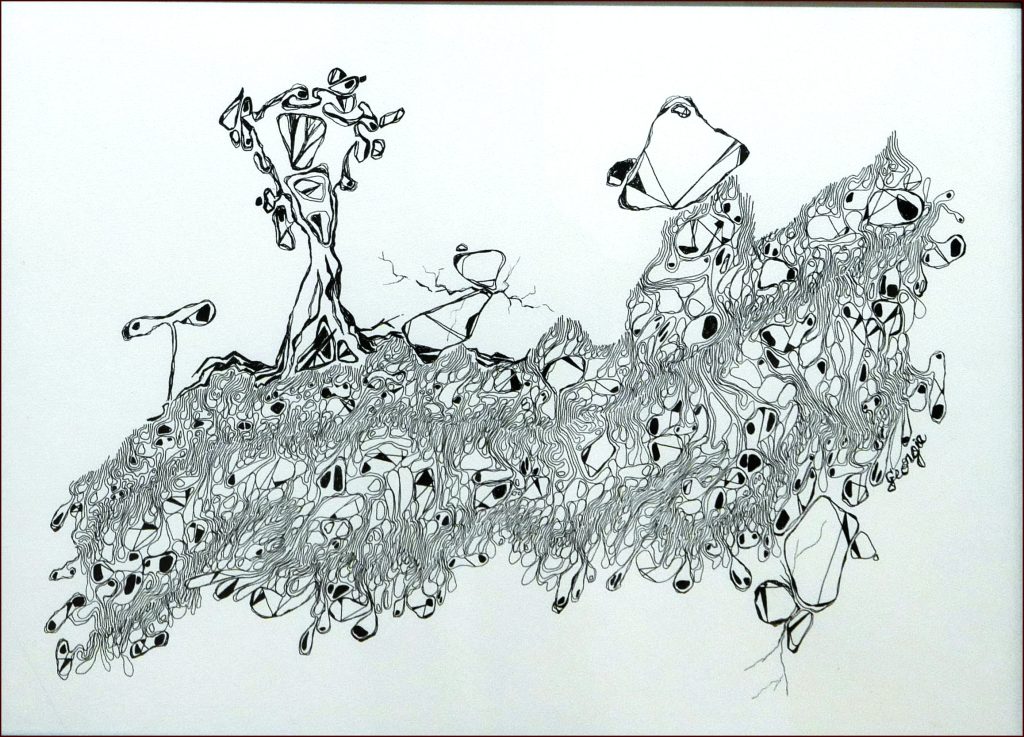 03 'Ergodicity' by Georgie Usher, Ink, 53x69cm Framed, $280 - Pen & Ink Exhibition - Redland Yurara Art Society