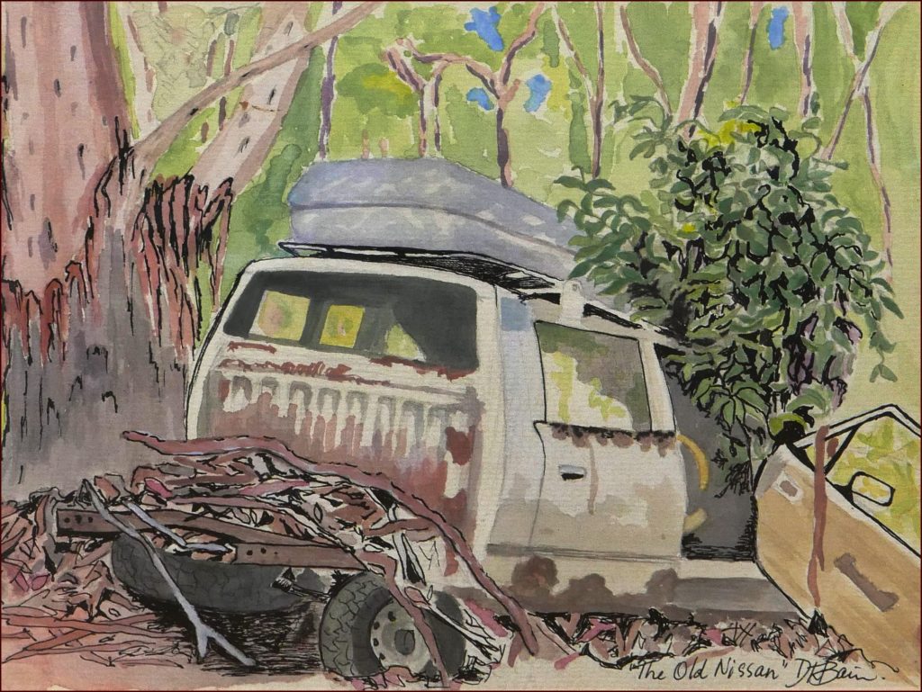 15 'The Old Nissan' by Danielle Bain, Line & Wash, 28x21cm Framed, $90 - Pen & Ink Exhibition - Redland Yurara Art Society