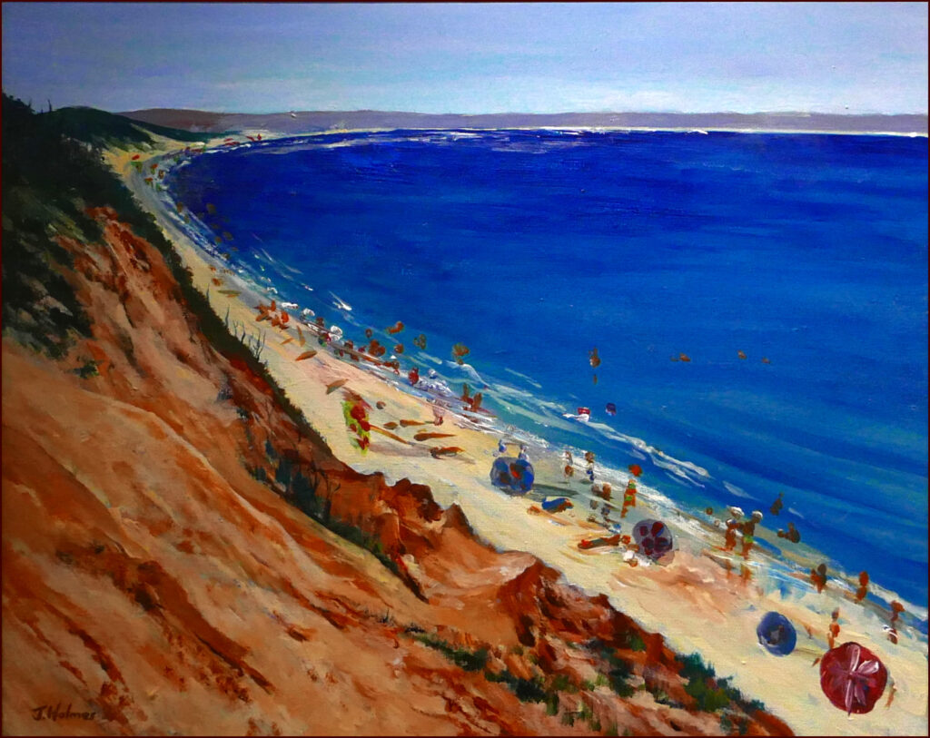 18 'Bayside Summer' by John L Holmes, Acrylic, 71x60cm Framed, $200 - Holiday Art Exhibition - Redland Yurara Art Society