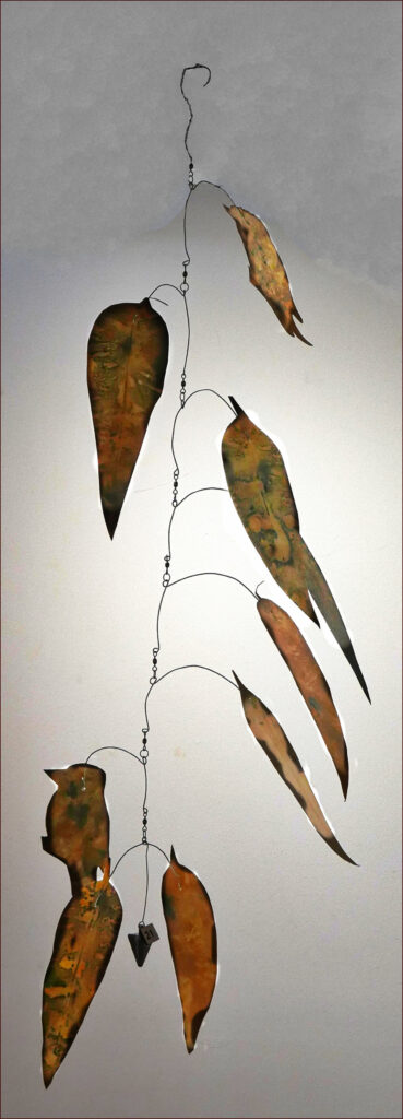 21 'Kookaburra in the Gums' by Noreen Eyears, Ecoprint, Mobile, $100 - Holiday Art Exhibition - Redland Yurara Art Society