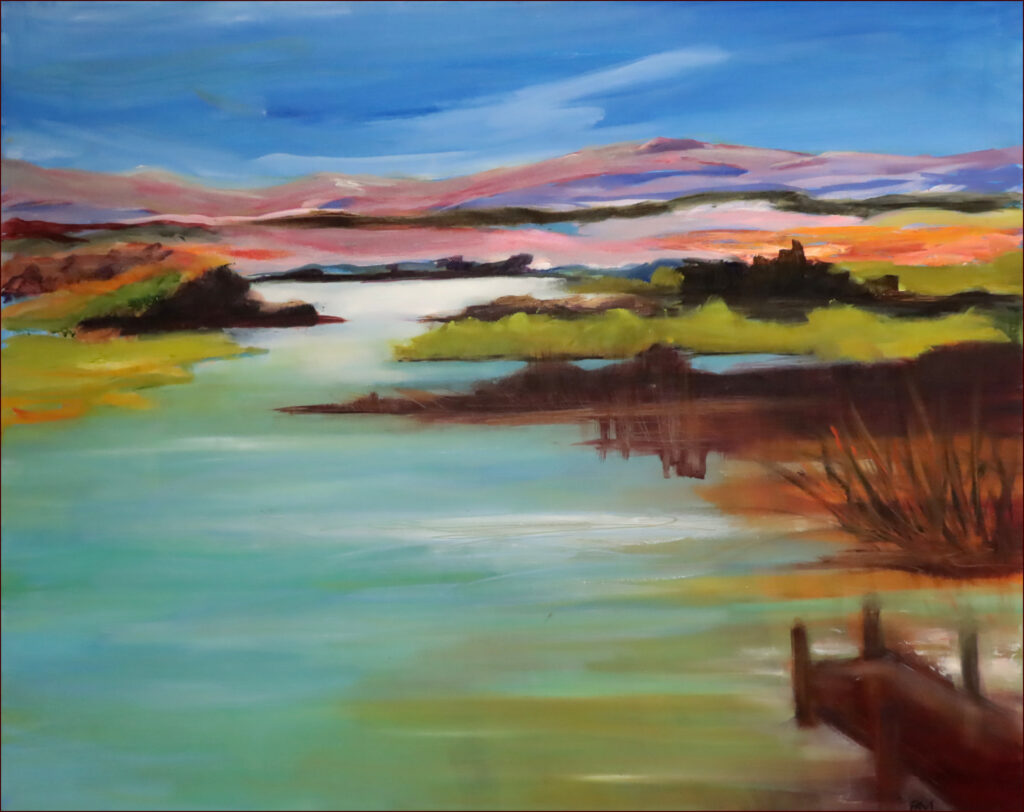 22 'Jetty by the Lake' by Pam Maccoll, Oils, 70x58cm Not Framed, $180 - Holiday Art Exhibition - Redland Yurara Art Society