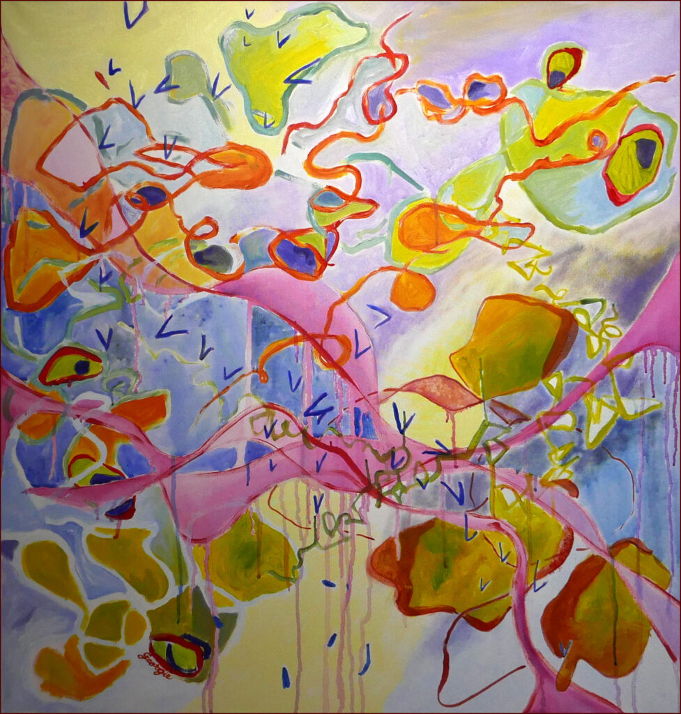 28 'Synaesthetic Landscape Pinklands' by Georgie Usher, Acrylic, 90x90cm Not Framed, $320 - Holiday Art Exhibition - Redland Yurara Art Society