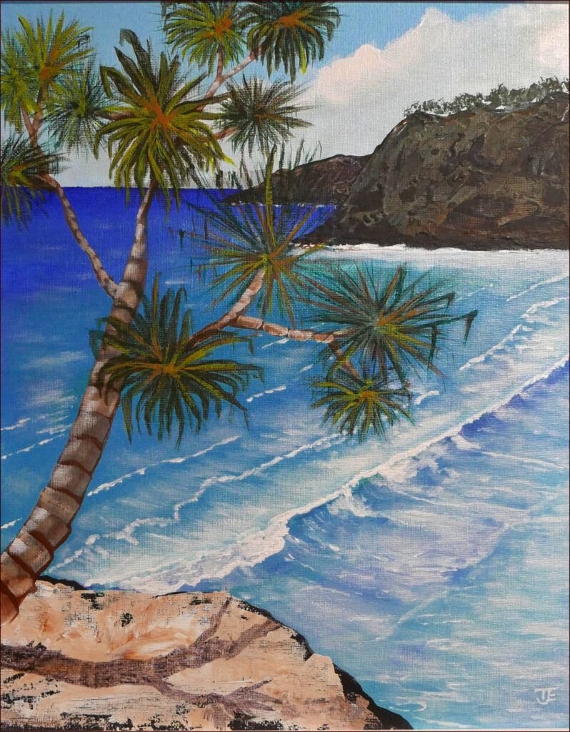 26 'Straddie Beach' by Tony Edbrooke, Acylic, 30x40cm Framed, $185, Moreton Bay Exhibition - February 2024 - Redland Yurara Art Society