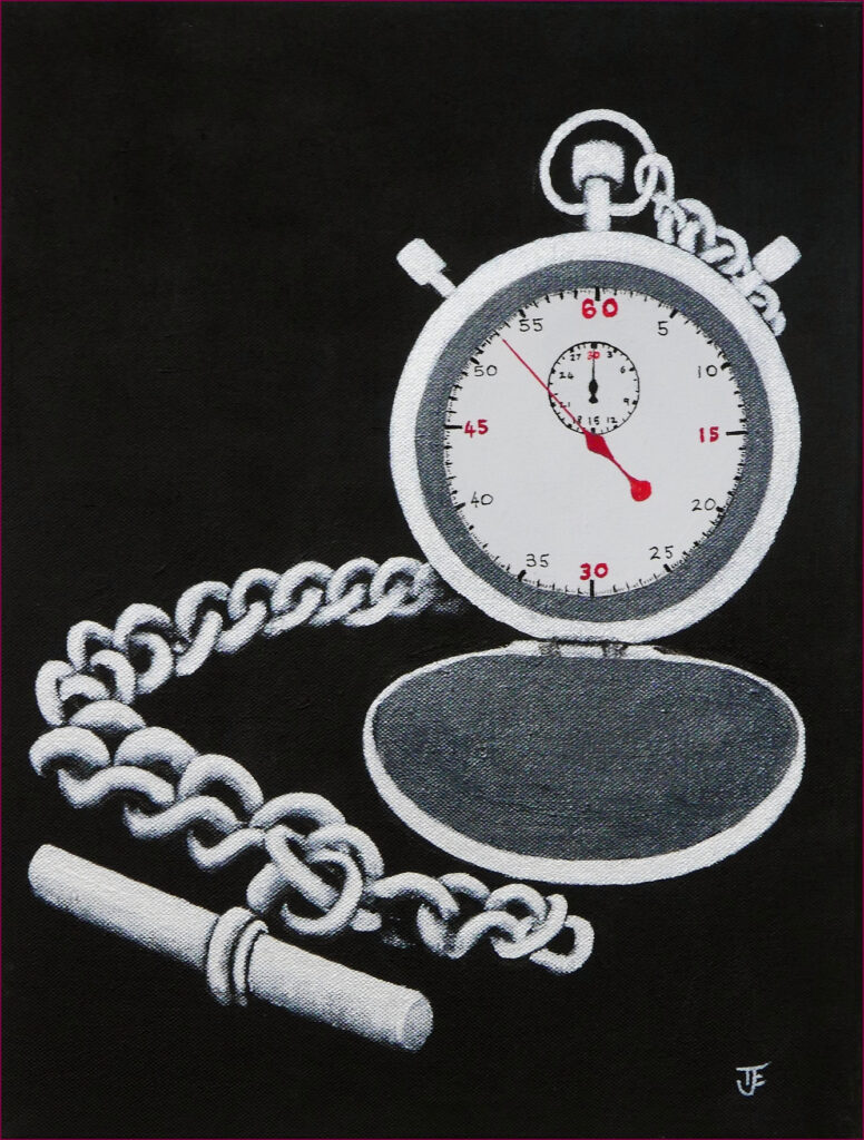 22 'On the Clock' by Tony Edbrook, Acrylic, 35x45cm Not Framed, $75, Sports & Games - March 2024 - Redland Yurara Art Society