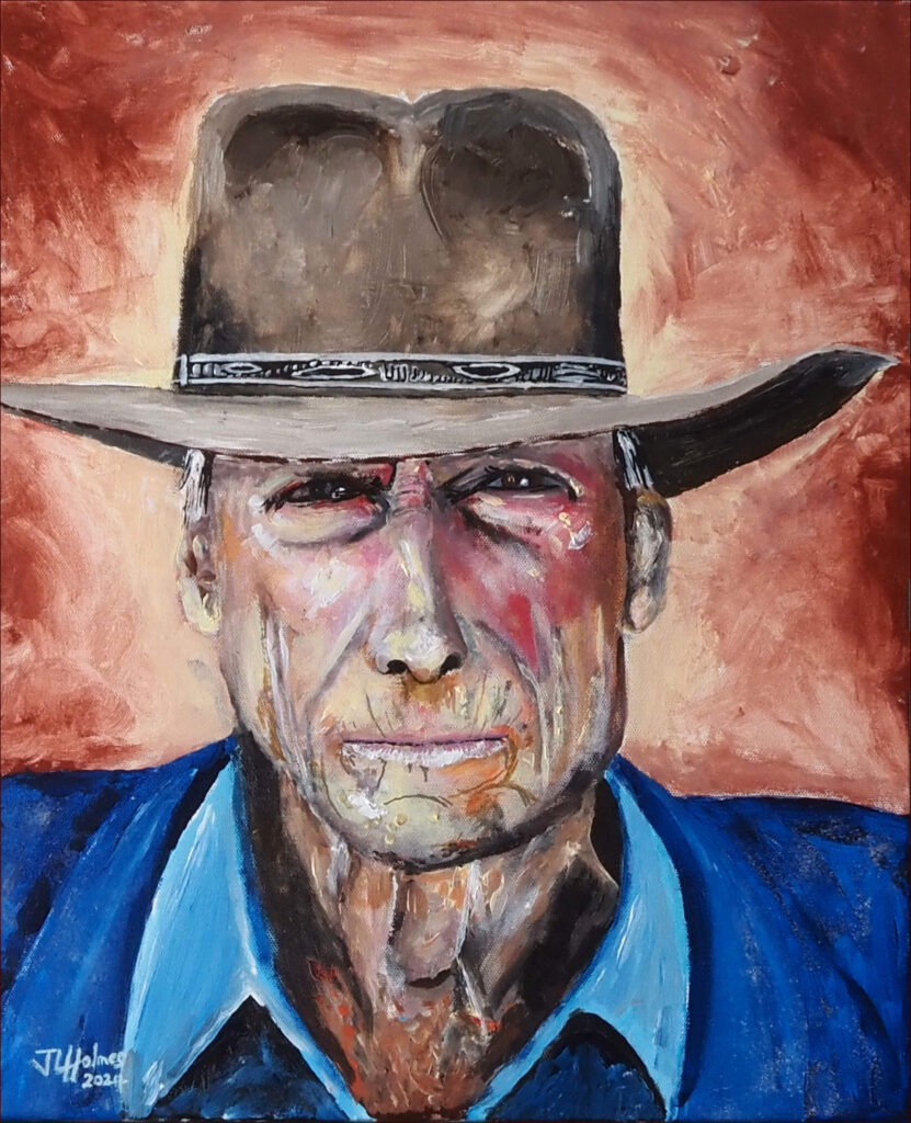 17_'Clint Eastwood' by John L Holmes, Acrylic, 40x50cm, Framed, $200 - April 2024_Redland-Yurara-Art-Society