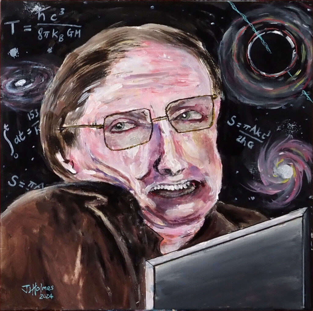 18_'Stephen Hawking' by John L Holmes, Acrylic, 40x50cm, Not Framed, $165 - April 2024_Redland-Yurara-Art-Society