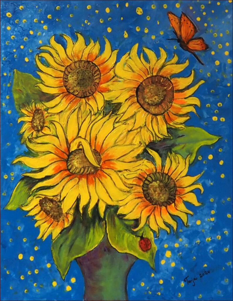 11 'Sunflowers' by Tarja Rantala, Acrylic, 50x60cm, Not Framed, $90