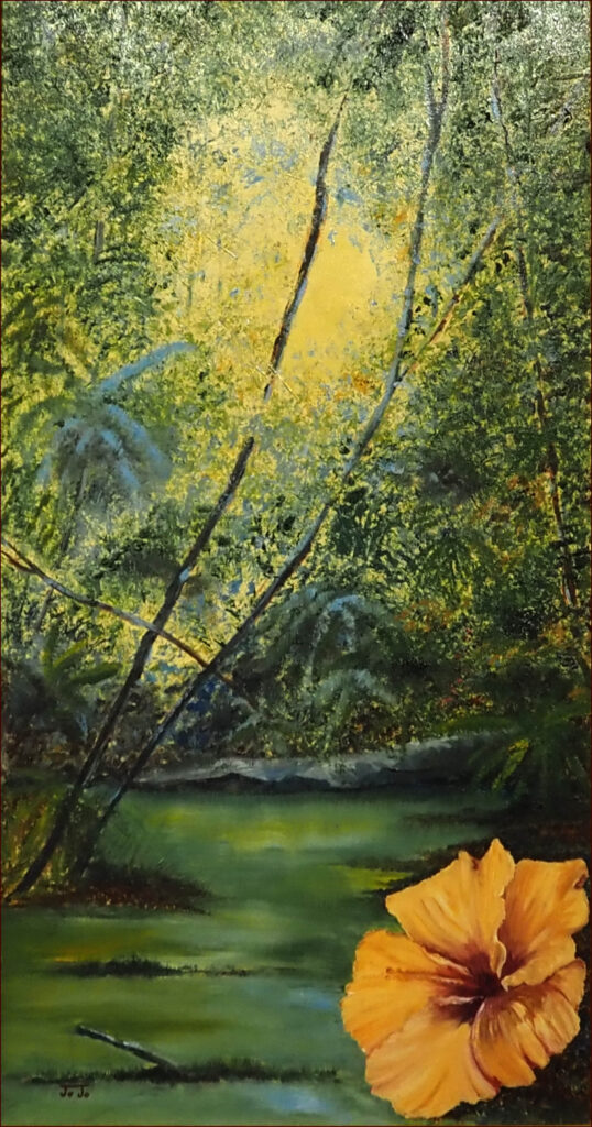 16 'North Qld Tropical Wonderful' by Josephine Symons, Oils, 35x66cm, Framed, $140