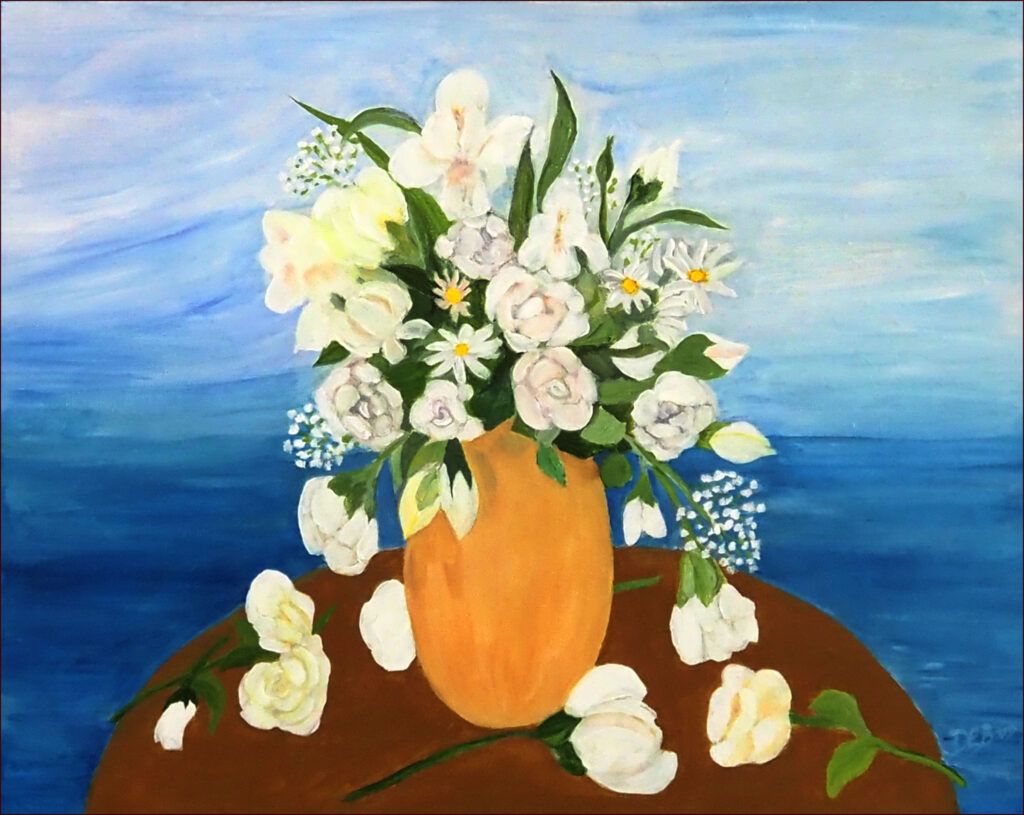 34 'White Bouquet' by Danielle Bain, Acrylic, 50x40cm, Not Framed, $150