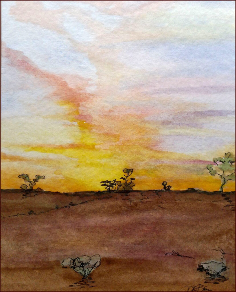 13 'Beyond the Homestead' by Danielle Bain, Watercolour, 21x29cm, Framed, $70