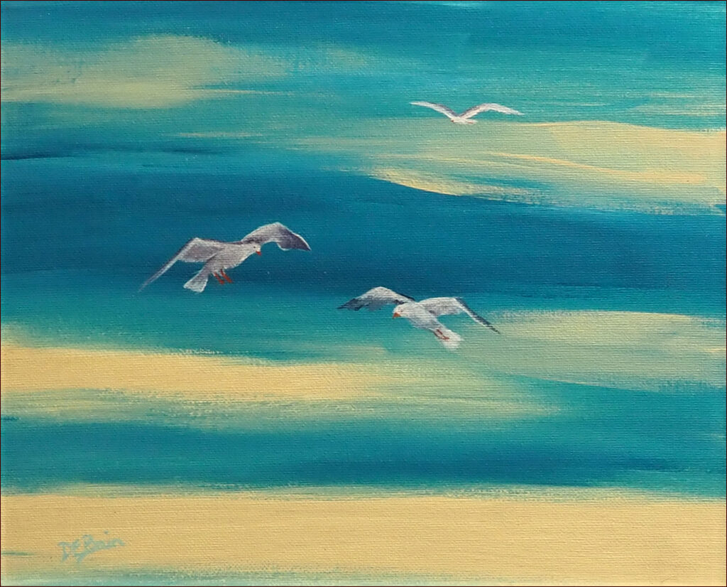 14 'Above the Sandbanks' by Danielle Bain, Acrylic, 30x25cm, Framed, $85