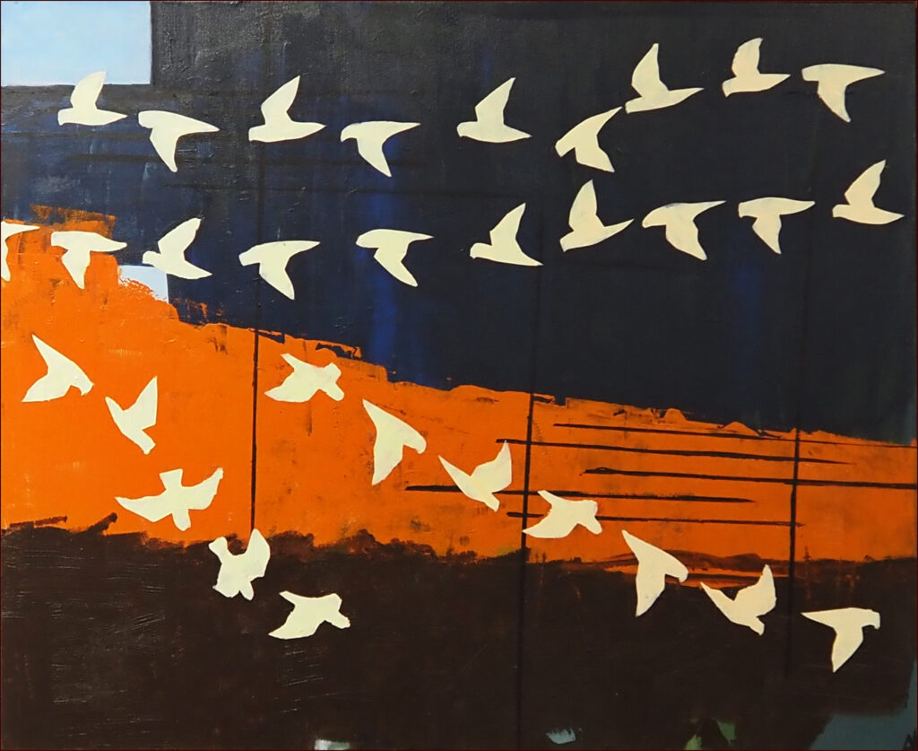 24 'Corellas at Dawn' by Lynne Wright, Acrylic, 76x61cm, Framed, $400