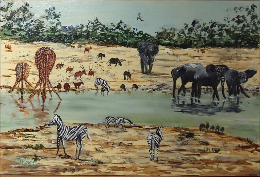 04 'Etosha National Park, Namibia' by John L Holmes, Acrylic, 88x58cm, Framed, $250