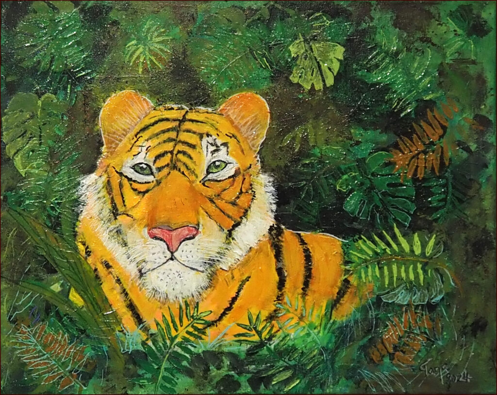 06 'Tiger' by Tarja Rantala, Acrylic, 50x40cm, Framed, $150