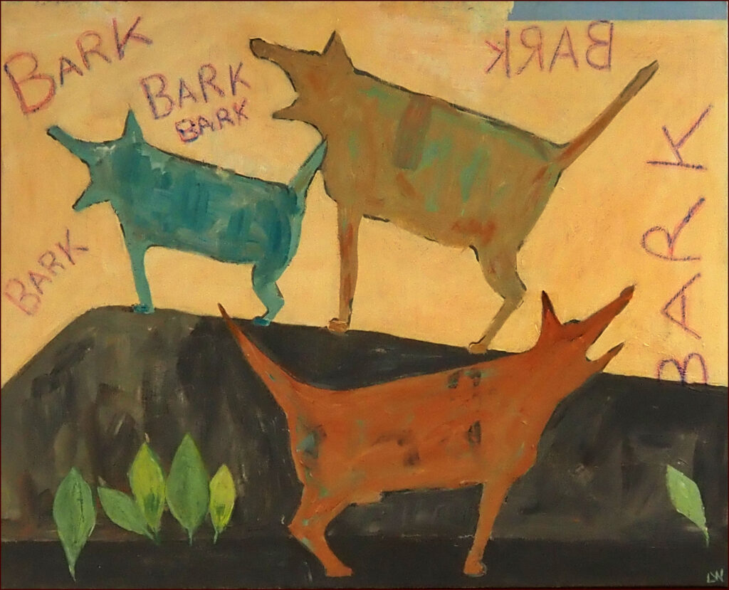 15 'Hark Hark' by Lynne Wright, Acrylic, 76x41cm, Framed, $400
