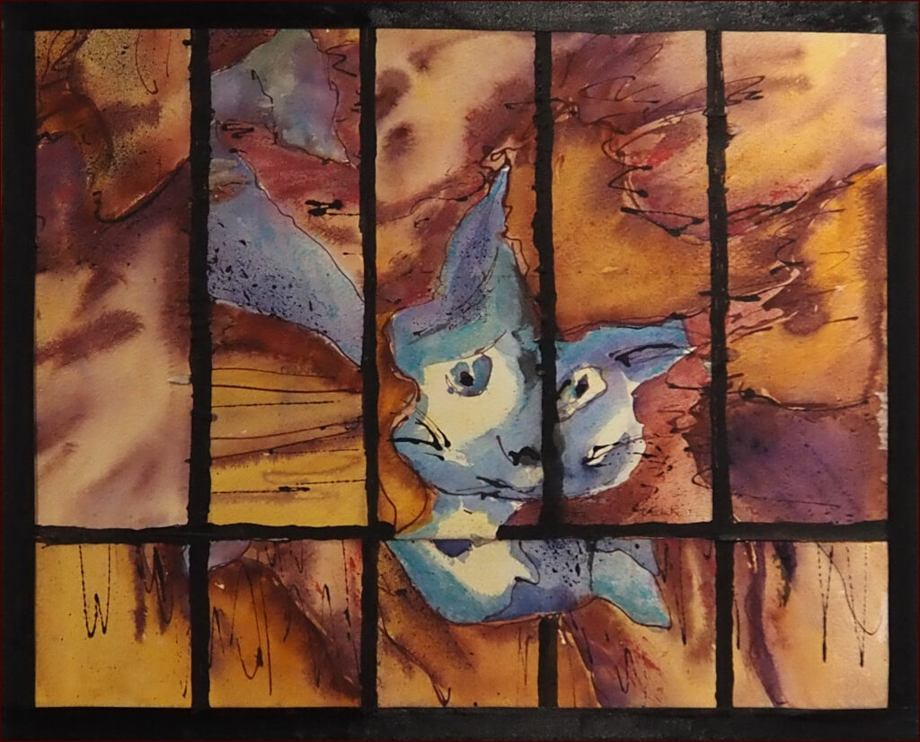 17 'Ah! New Neighbours' by Mary Kirkby, Collagraph, 51x41cm, Not Framed, $450