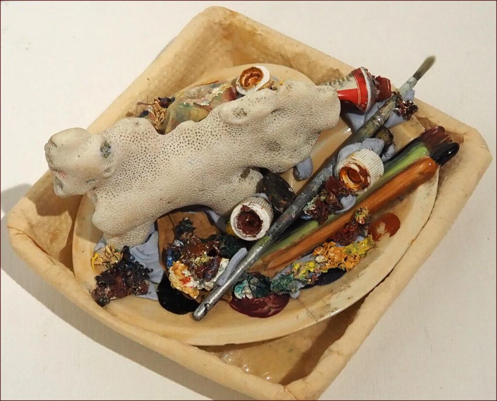 19 'Cat in Palette' by Mary Kirkby, Sculpture, 17x11cm, Not For Sale