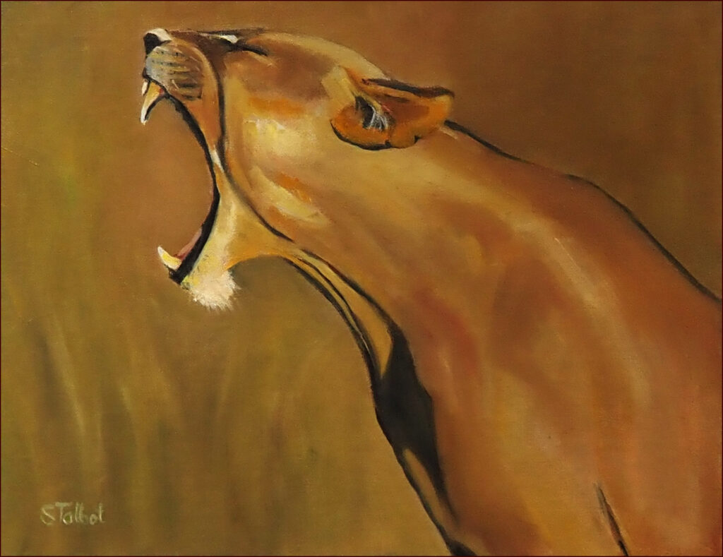 25 'Roar' by Sharyn Talbot, Oils, 45x35cm, Framed, $175