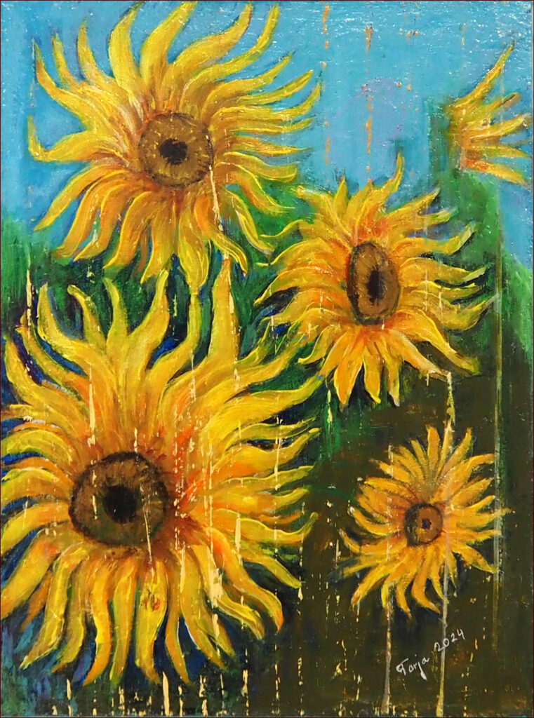 02 'Sunflowers' by Tarja Rantala, Acrylic, 46x51cm, Not Framed, $180