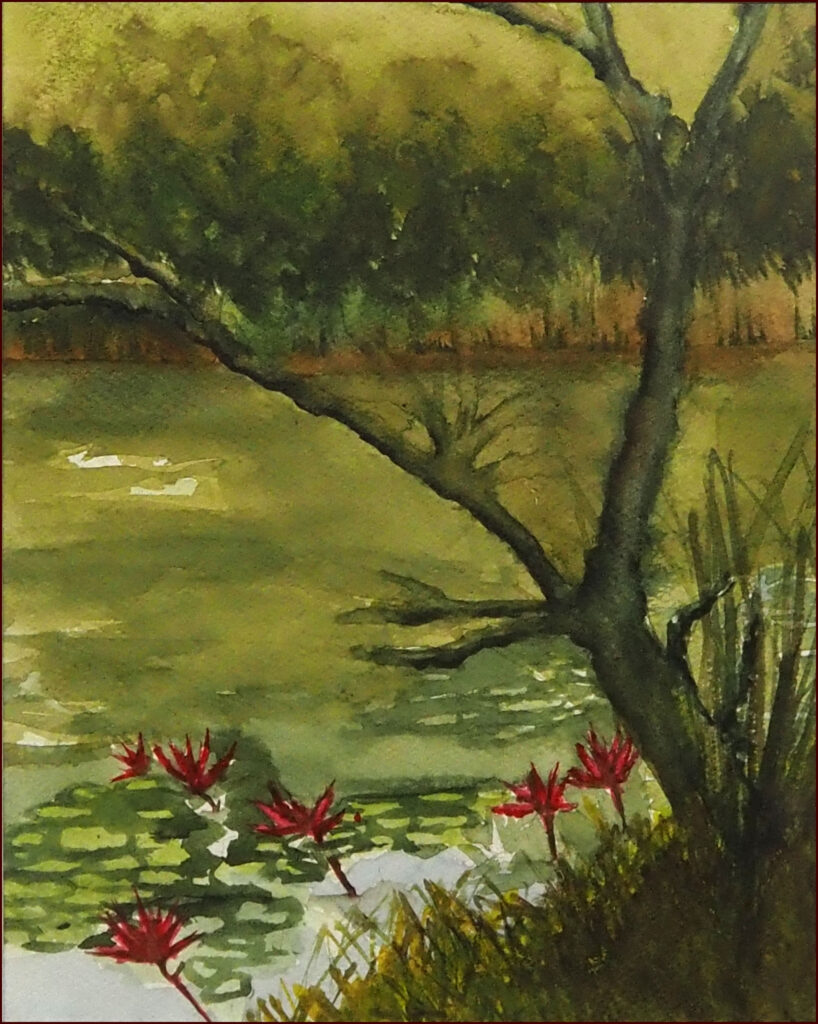 07 'Swamped' by Jan Laing, Watercolour, 38x38cm, Framed, $85