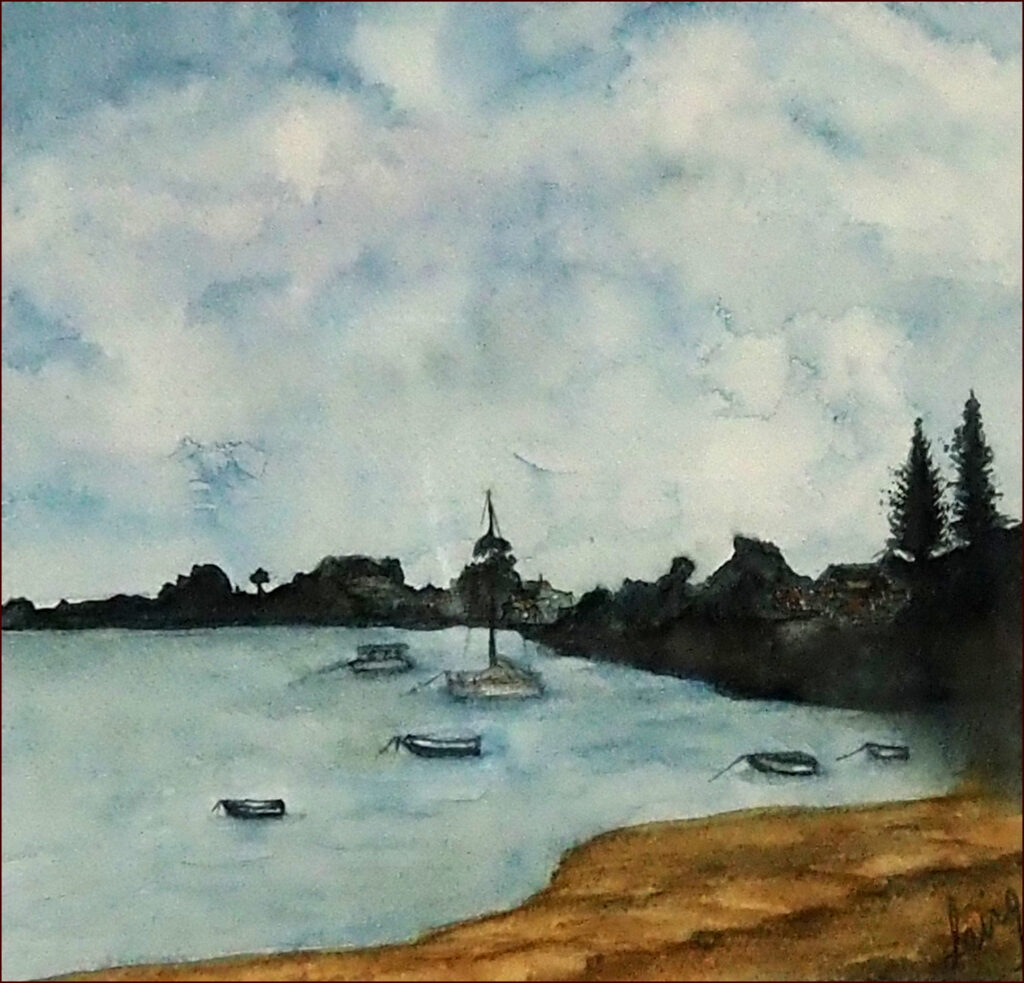 08 'Church Street' by Jan Laing, Watercolour, 38x30cm, Framed, $85