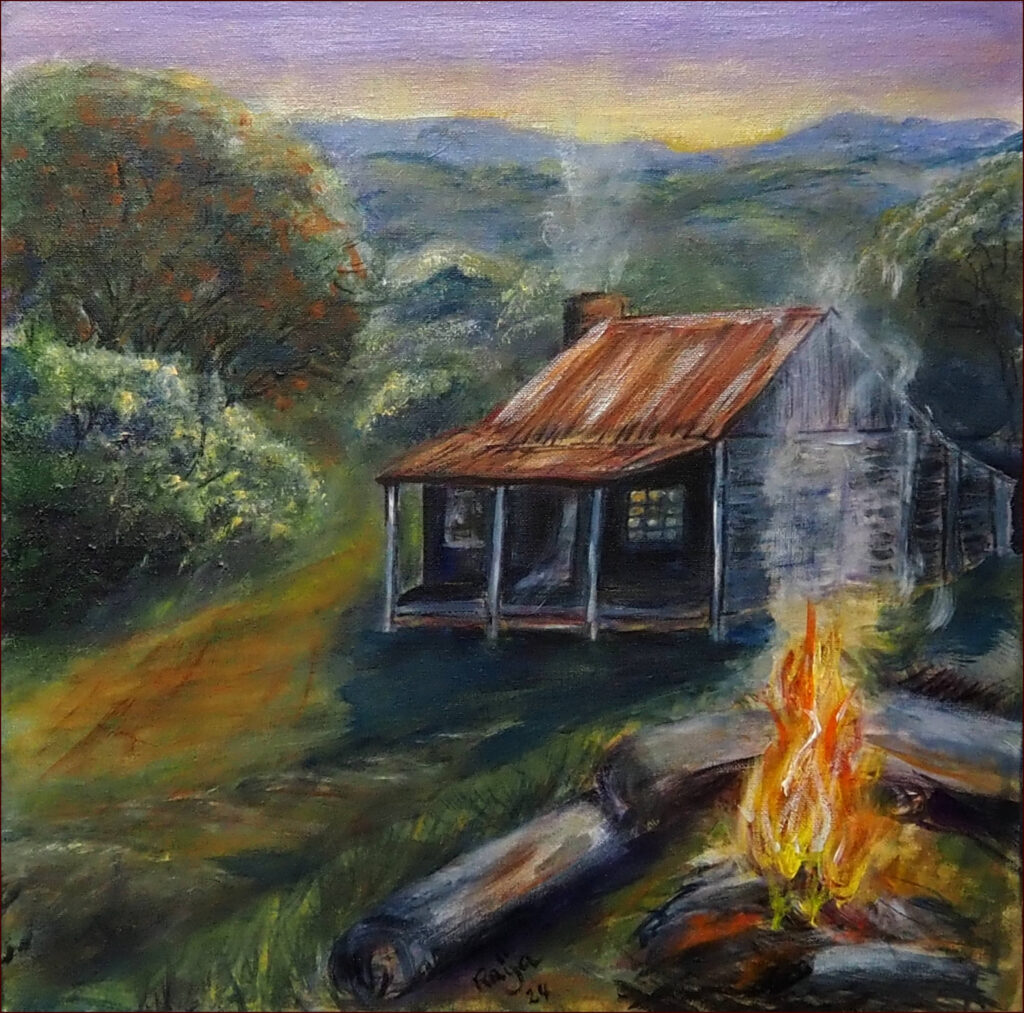 10 'The Fire Pit' by Raija Jantti, Acrylic, 40x40cm, Not Framed, $150