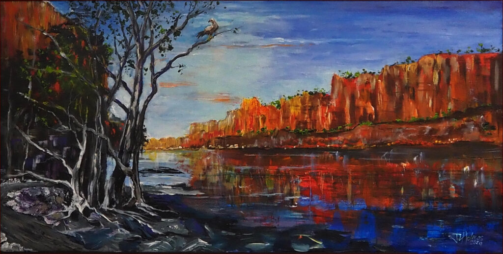 11 'Nitmiluk (Katherine) Gorge' by John L Holmes, Acrylic, 102x51cm, Framed, $350