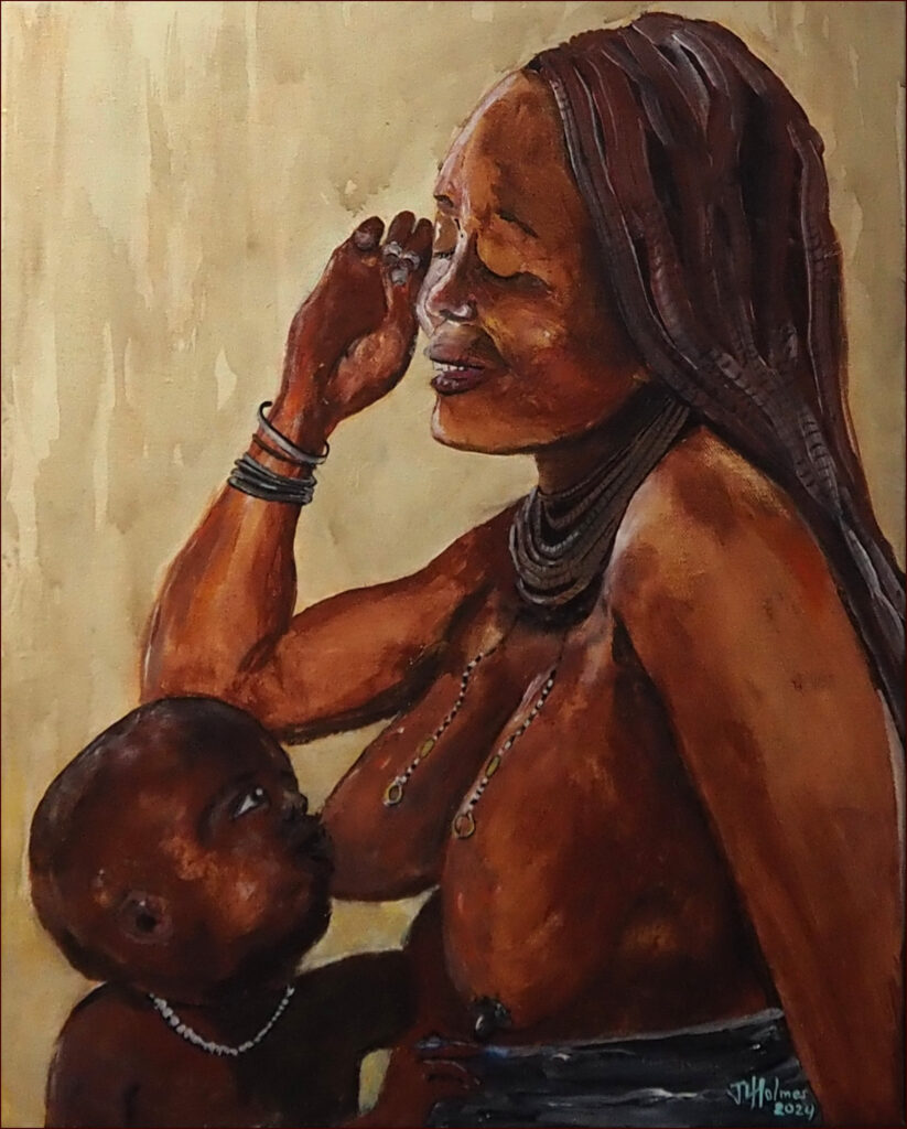 12 'Himba Mother & Child' by John L Holmes, Acrylic, 40x50cm, Framed, $250