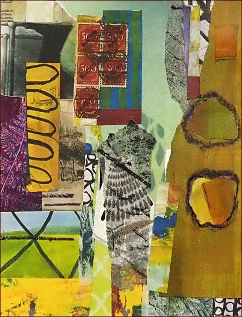 15 'Green Spaces' by Joanne Hilder, Collage, 30x37cm, Framed, $200