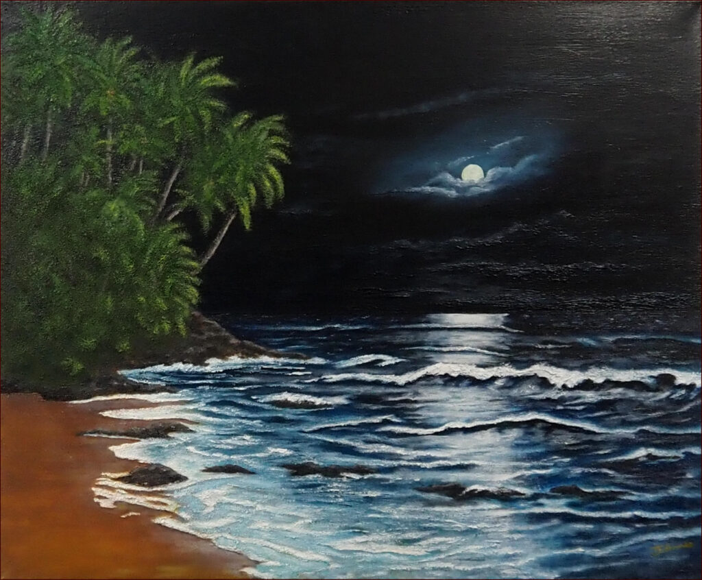 21 'Moonlit Bay' by Tony Edbrooke, Oils, 71x60cm, Not Framed, $280