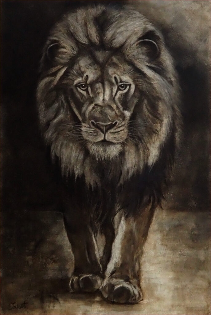 24 'On the Prowl' by Sharyn Talbot, Charcoal & Oils, 60x90cm, Not Framed, $350