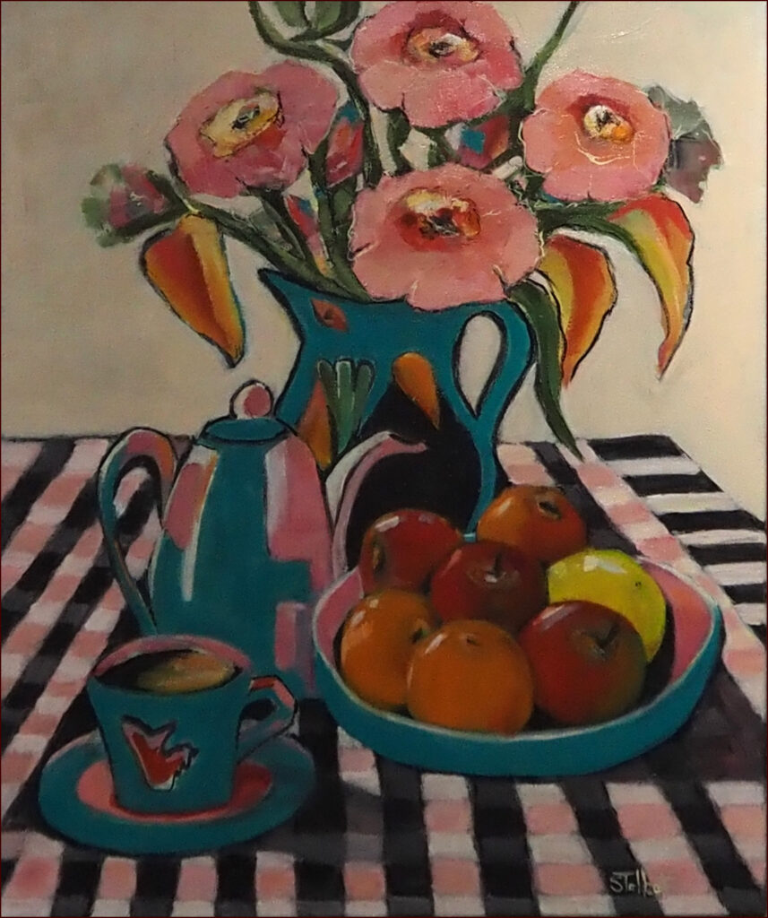 25 'The Kitchen Table' by Sharyn Talbot, Mixed Media, 50x60cm, Framed, $250